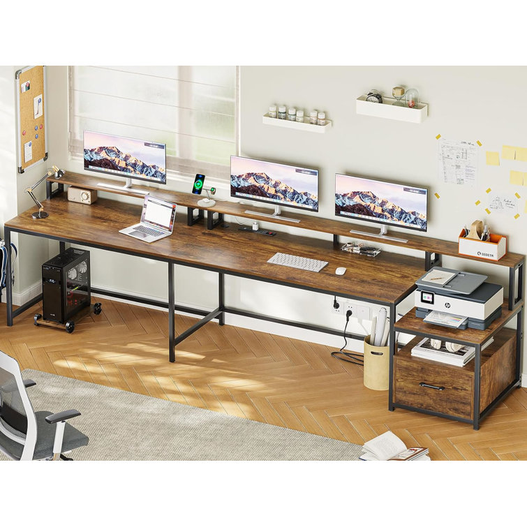 L Shaped Gaming Desk, 66 Home Office Desk with File Drawer