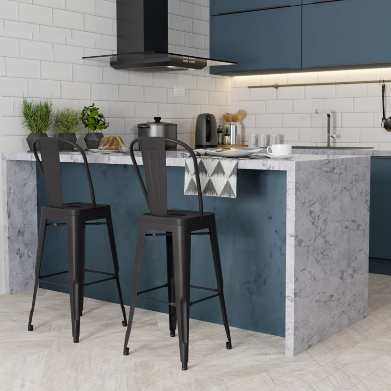 Fletcher 30" Industrial Black Metal Bar Stool Set of 2