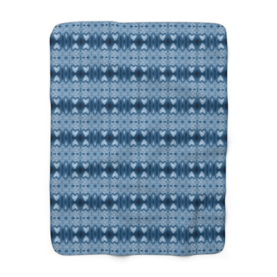 Sherpa Fleece Throw - Blue Hearts pattern