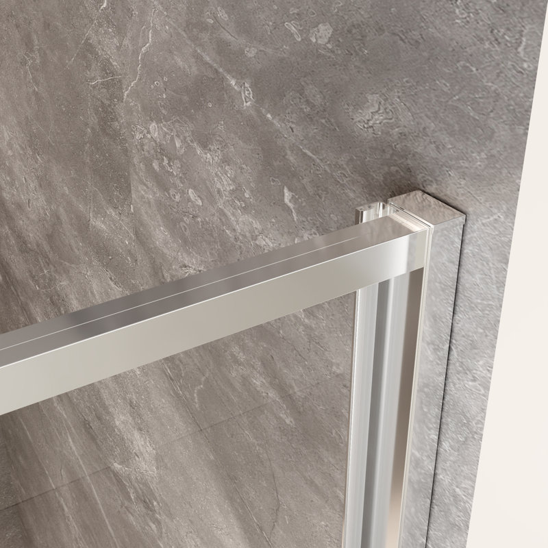 Porte de douche pivotante demi-cadre l 50 à 54 po x H 71 po avec verre trempé 1/4 po, Chrome