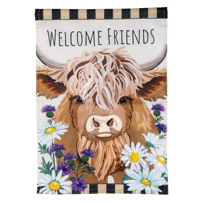 Drapeau de jardin Highland Cow Welcome Friends