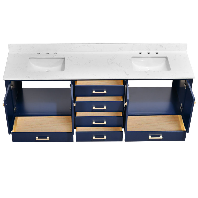 84-inch Bathroom Vanity With Engineered Stone Top, Blue