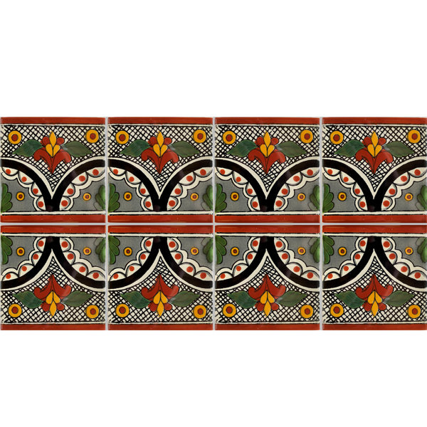 4.2" x 4.2" 9pcs TalaMex Arc Talavera Mexican Tile