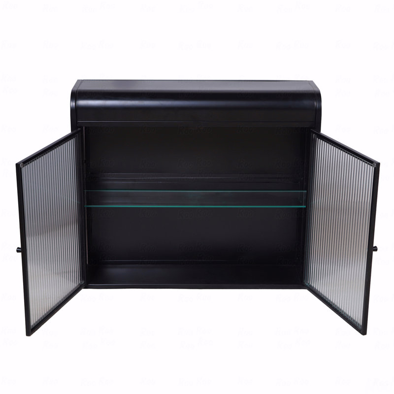 2-Door Wall-Mounted Metal Storage Cabinet With Tempered Glass Doors And Shelves, Black