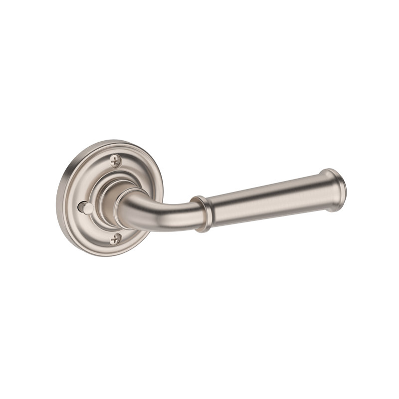 Dunsmoor Privacy Lever with Traditional Round Rose in Satin Nickel, Satin Nickel