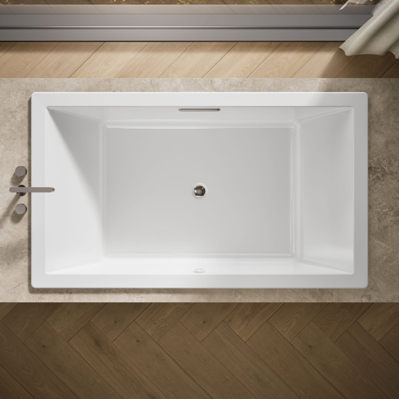 Underscore Rectangle 72" x 42" Heated Bubblemassage Air Bath with Center Drain, White