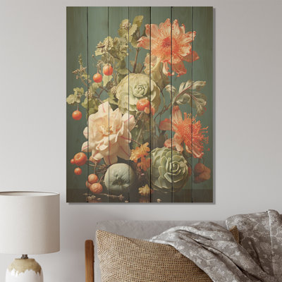 Floral Oasis Bouquet III - Flowers On Wood Print