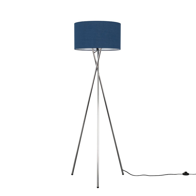 Misner 155cm Camden Tripod Floor Lamp with Large Reni Shade, Navy, Yes, Brushed Chrome 