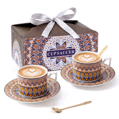 2-Pack Ceramic Coffee Cups with Saucers