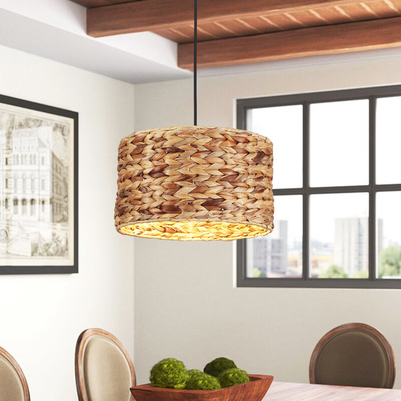 Niki 1 - Light Brown Drum Rattan Pendant
