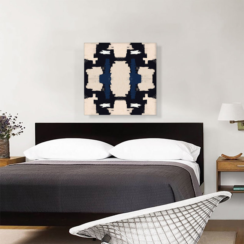 Brun clair, bleu marine, noir, moderne, reproduction d'art sur toile tendue, H 26 po x l 26 po x P 0,75 po
