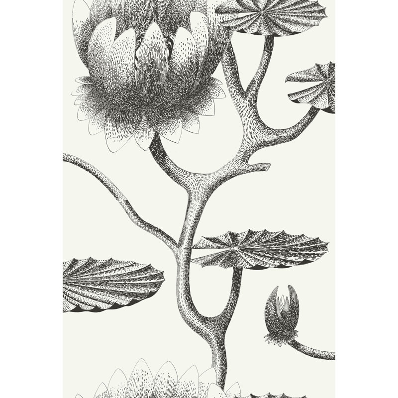 Contemporary Restyled Floral Wallpaper Roll, Black/White