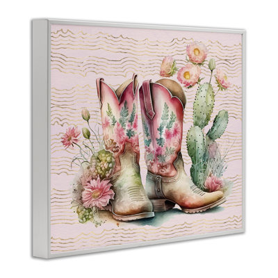  Country Boots with Cacti Framed Giclee Art by Lettered and Lined