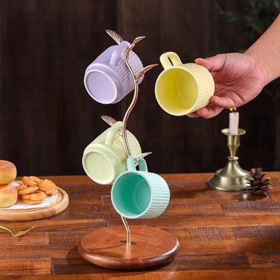 Coffee Mug Holder Tree Rack, Leaf Shaped Tea Cup Mug Holder Stand For Countertop, Coffee Bar Accessory & Kitchen Home Organizer, (Gold)
