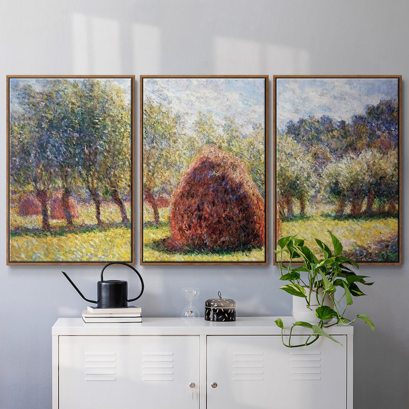 Botte de foin à Giverny, 1893, reproduction sur toile 3 pièces, Noyer, H 36 po x l 75 po x P 2 po