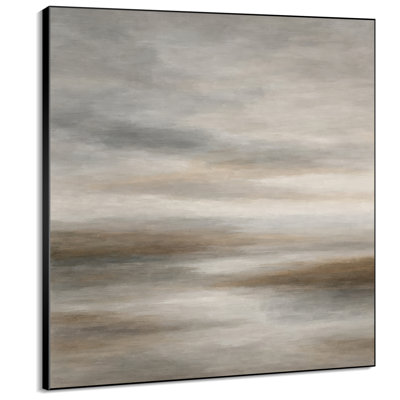 Extra Large Wall Art Fabric Print - Gray Beige Brown Soft Horizontal Abstract Landscape Design for Living Room or Bedroom - "Frame Assembly Required (Unfinished Frame)"
