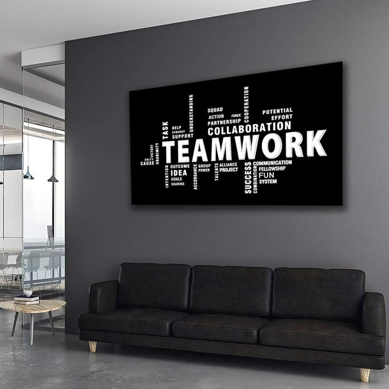 Tableau sur toile sur le thème du travail d'équipe, citation inspirante encadrée, décoration moderne et motivante pour le bureau et la maison
