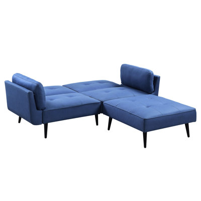 Blue Fabric & With Pocket Coil Seat, Tight Back Seat Cushion, 61" Width, 25" Armrest Height, 300Lbs Weight Convertible To Bed, Coil, Wooden Frame, Metal Legs, 81" Product Width