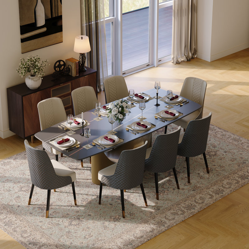 Hobart Modern White Rectangular Sintered Stone Dining Table with Pedestal Base