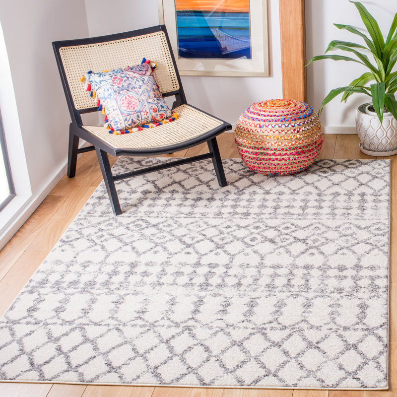 Tapis ivoire / gris Southwestern, Rectangle 6 pi 7 po x 8 pi 7 po