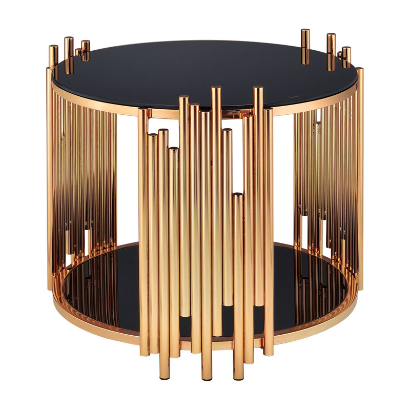 Three Leg End Table with Storage in Black and Gold