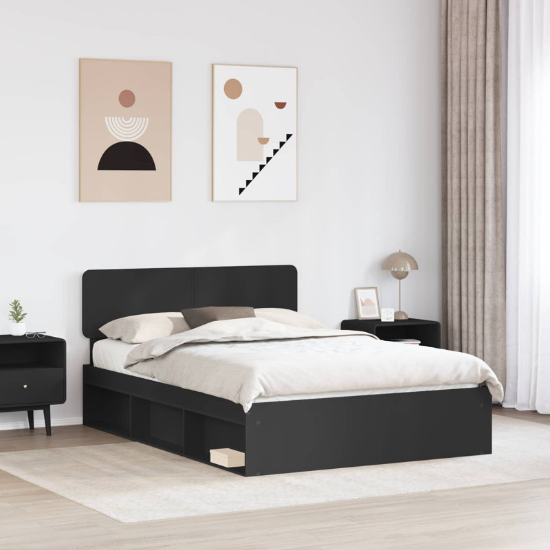 Solid Wood Bed, European Double (140 x 200 cm), Black
