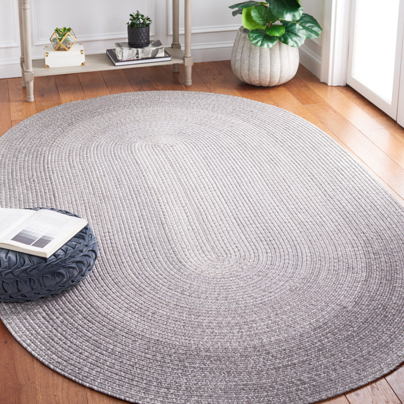 Trogdon Handmade Handwoven Area Rug in Dark Gray/Light Gray, Oval 4' x 6'