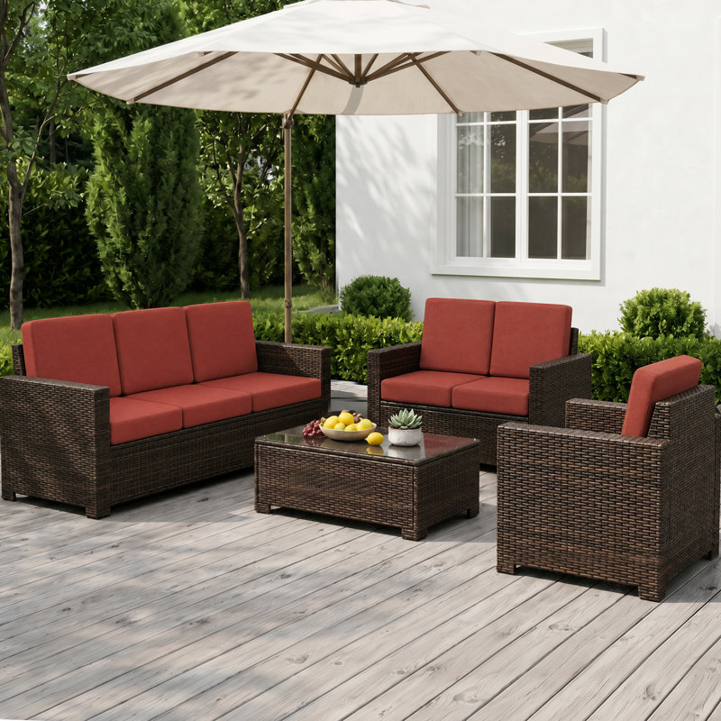 Ensemble de 3 coussins de siège d'extérieur pour siège profond, 3, L 22 po x P 22 po, Rouge