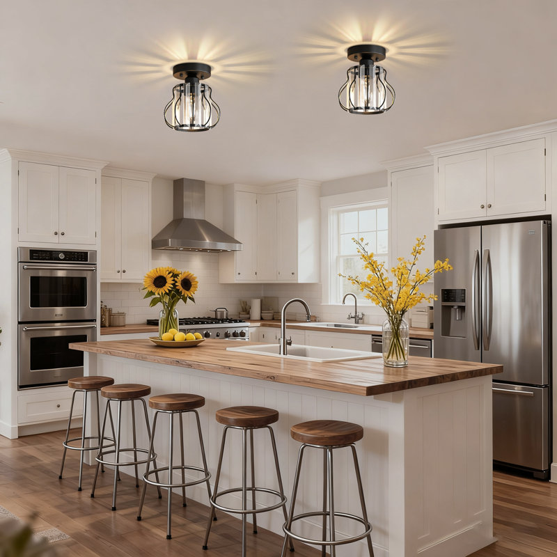 7'' (H) Crystal Semi-Flush Mount Ceiling Lighting Fixture Mini Chandelier, Matte Black