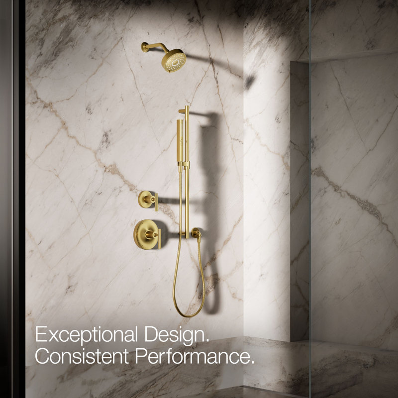 Shift + Square Two-Function Handshower, Multi-Function Handheld Shower Head, 1.75 GPM, Vibrant Brushed Moderne Brass, Square