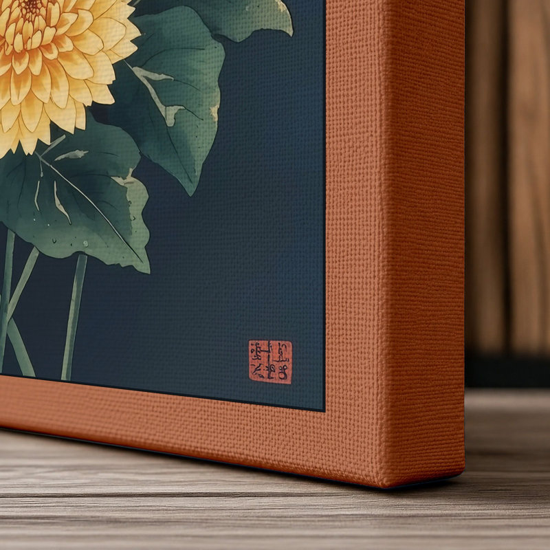 Chrysanthemum Study Botanical - Wrapped Canvas, 30x20 - 76.2 x 50.8 cm, Terracotta Border
