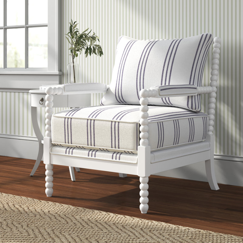 Fauteuil d'appoint Herndon, Rayures bleu marine, Blanc
