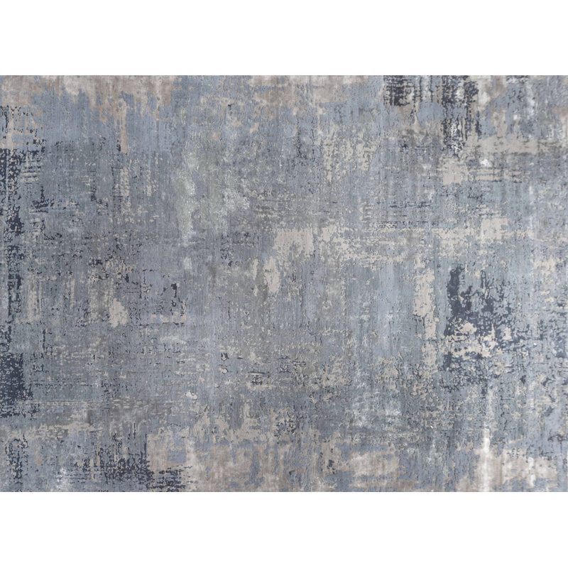 Tapis rectangulaire contemporain en laine noué à la main, Rectangle 9 pi 3 po x 12 pi