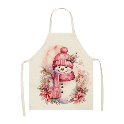 Tablier de père Noël, tablier de cuisine imprimé en tissu pour décor de fête de bar, 14,9 x 18,5 po