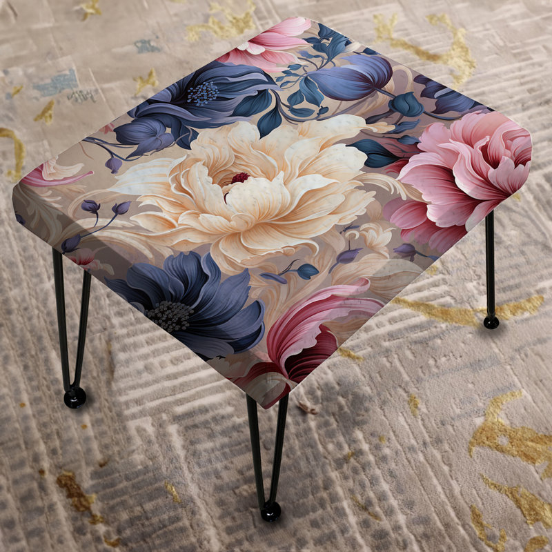 Motif victorien mauve et blanc à spirale fleur - repose-pieds rectangulaire floral