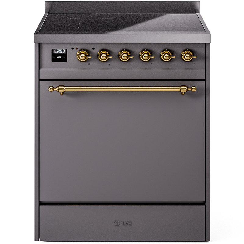 ILVE Nostalgie II Series 30 inch Induction Range with 4 Induction Elements (Solid Door), Graphite Matte/Brass