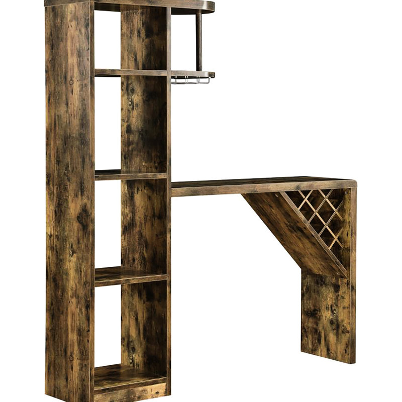 Table de bar rustique avec muscade antique et compartiment à vin - aspect repas