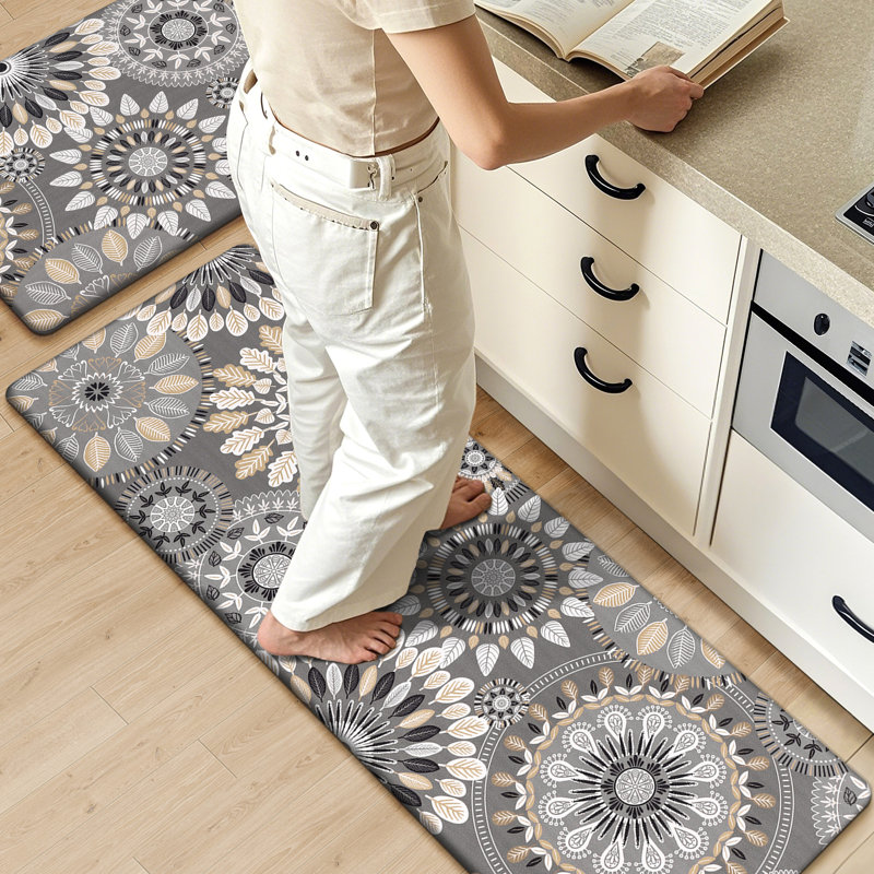 Jalissia Anti-Fatigue Non-Skid Kitchen Mat, Gray/Beige/Black/Tan, Runner 20" x 31.5" + 20" x 59"