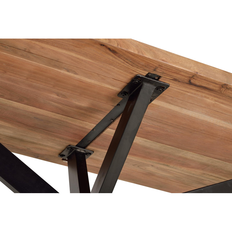 Mablethorpe Acacia Rectangular Wood Top Dining Table with Iron Base, H77 x L200 x W100cm