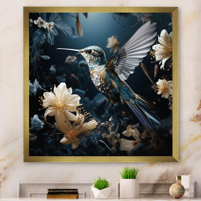 «Midnight floral oiseau Melody 1 - Hummingbird», art mural encadré
