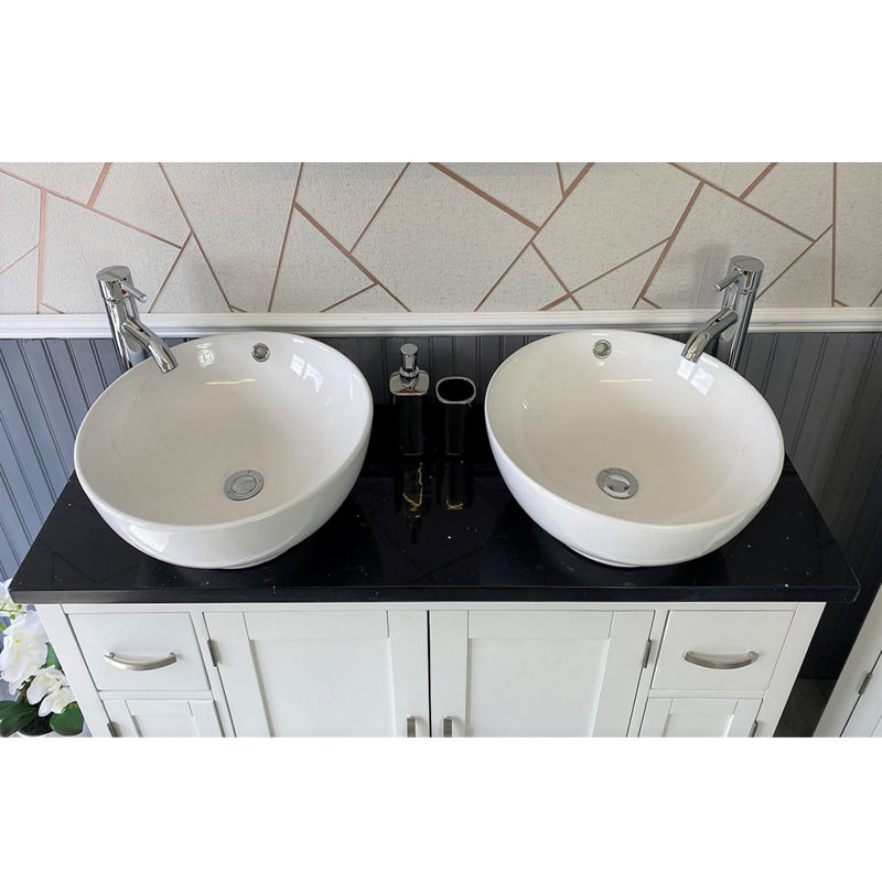 Busse 1230mm Double Bathroom Vanity with Vessel Stone Basin, Black Quartz