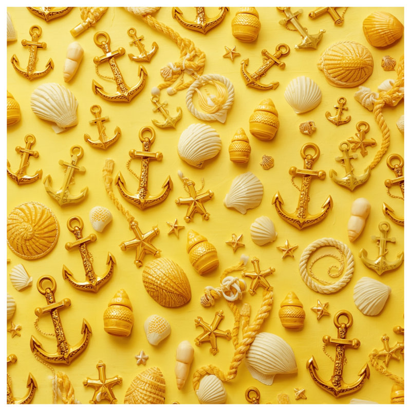 Yellow Nautical Anchors Seashells Comforter, Twin Extra Long