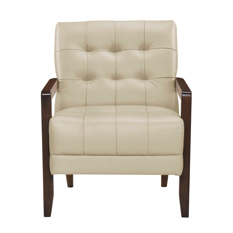 Fauteuil d'appoint en cuir beige avec dossier pliable et détails de fauteuil contemporain, Beige