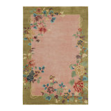 Rug & Kilim’S Chinese Style Art Deco Rug In Pink & Green With Colorful Florals