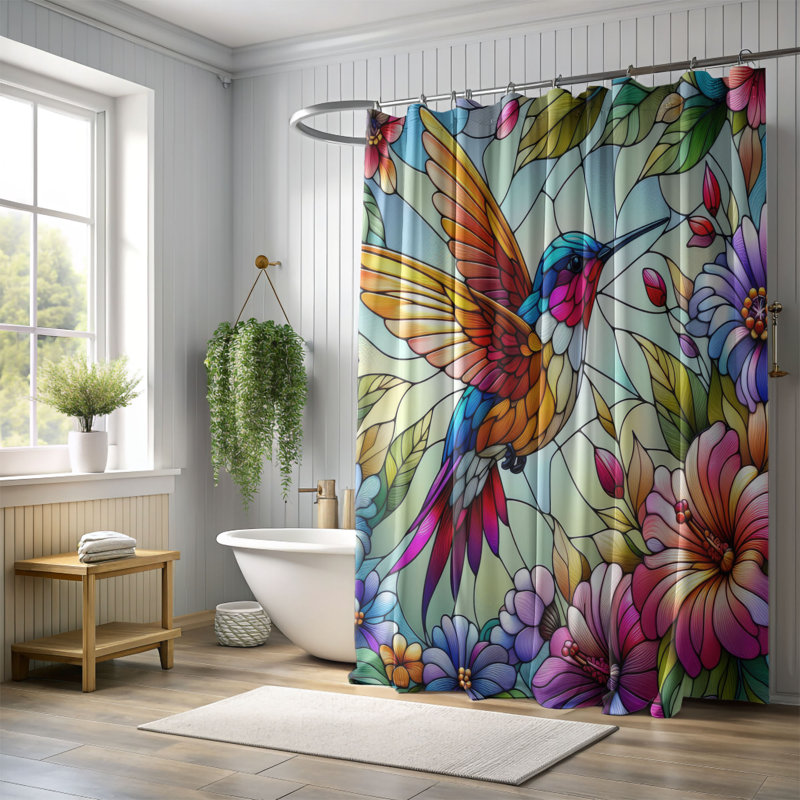 Rideau de douche 1 pièce Garden Colibri, H 74 po x l 71 po