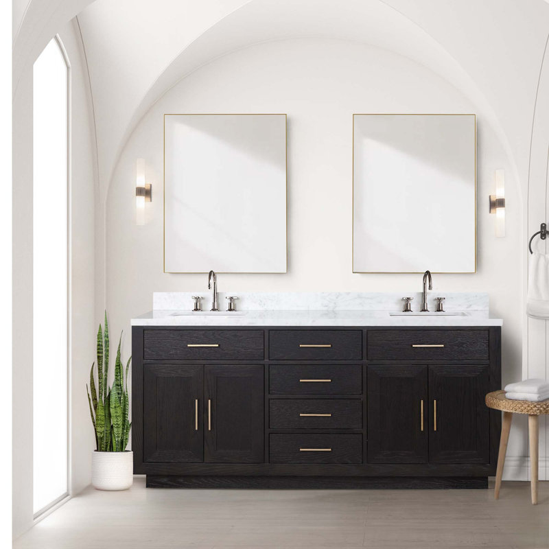 Ensemble de meuble-lavabo double avec robinet et miroirs