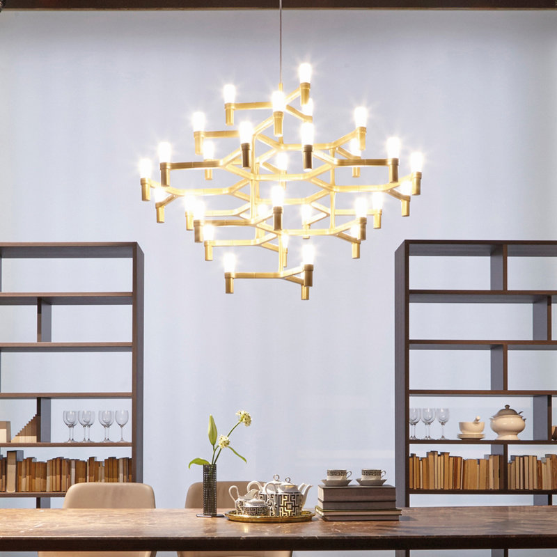 Lustre linéaire moderne 30 lumières spoutnik Bouknight, Or, Abat-jour inclus: non