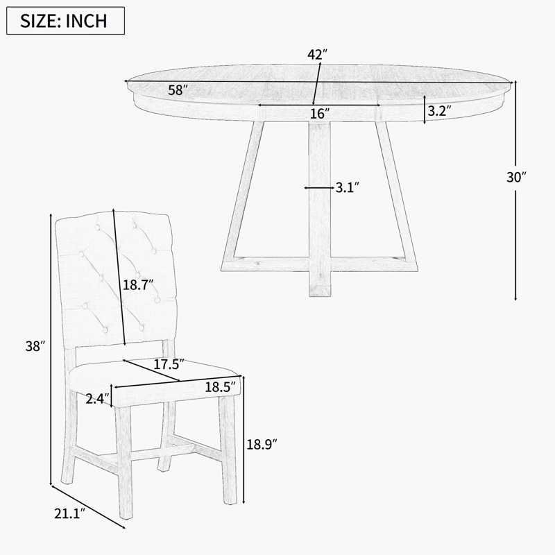 Tonecia 5-Piece Retro Style Functional Extendable Dining Set,Round Table with Leaf+4 Upholstered Chairs, Walnut