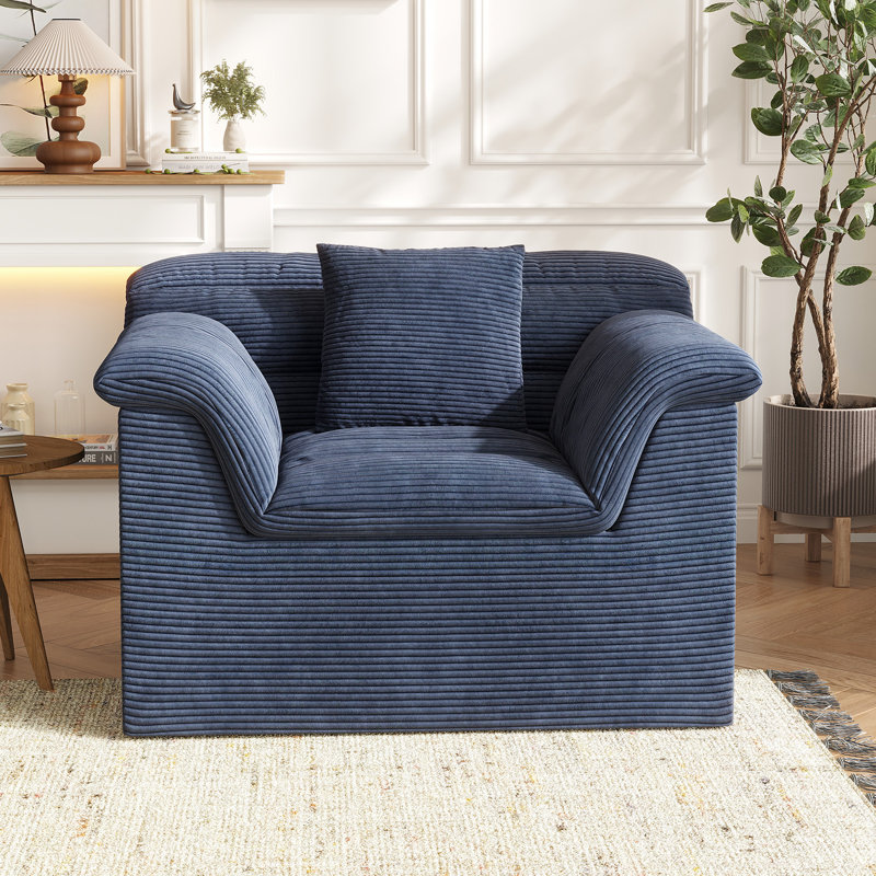 51" Comfy Modular Corduroy Sofa Chair, With Throw Pillow For Living Room Bedroom, No Assembly Needed, Blue