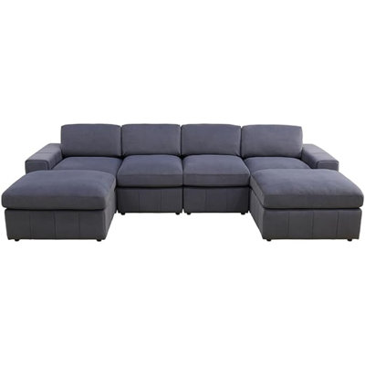 Kynder Microfiber 6-Piece 130"Upholstered Sofa with 2 Ottomans by Ebern Designs